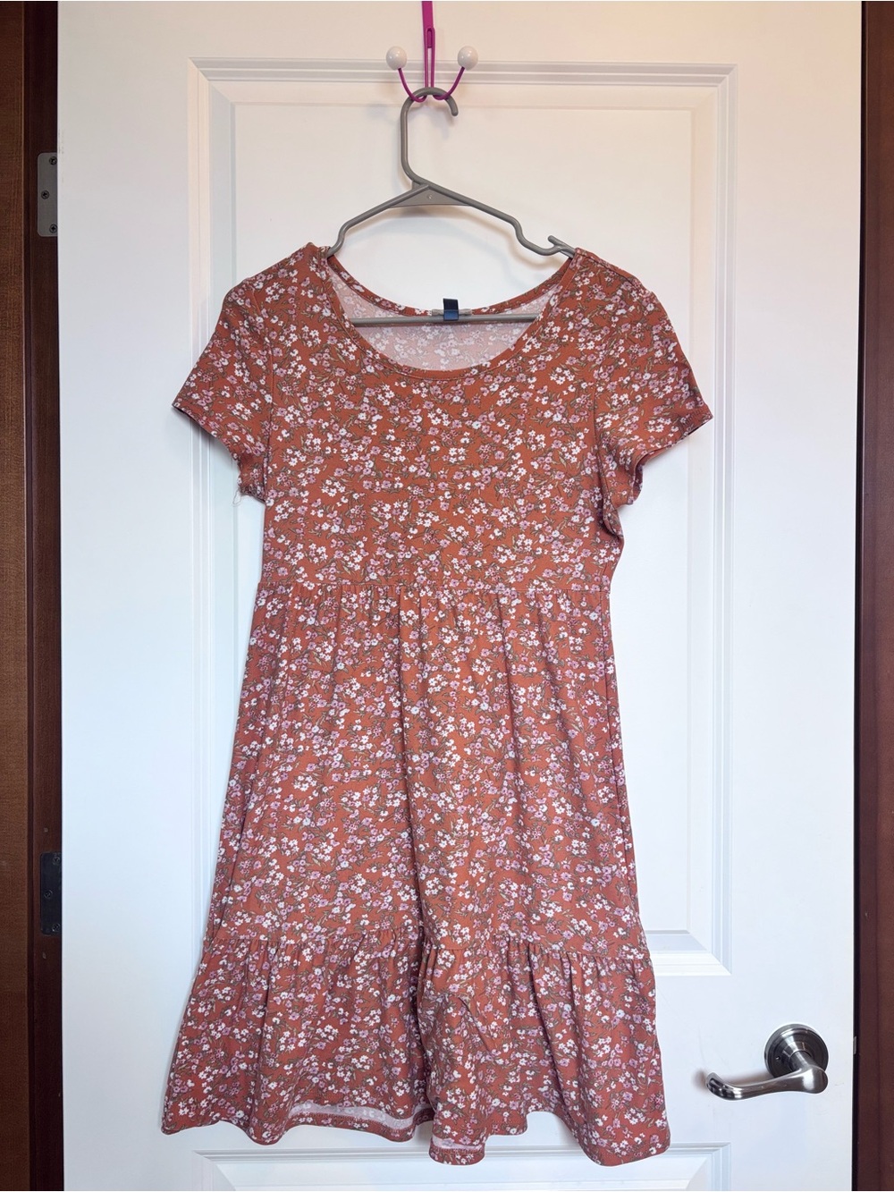 Tiered Floral Mini Dress in Terracotta Pink